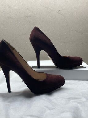 Prada Classic Women's Burgundy Suede High-Heel Pumps